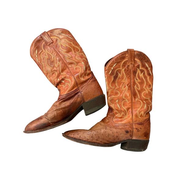Tony Lama CT873 Exotic Brown Full Quill Ostrich Goat Cowboy Boots USA 10D WORN - Picture 2 of 12